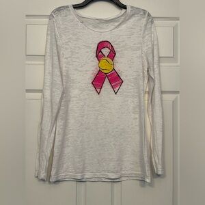 White Long Sleeve Shirt with Pink Ribbon and Tennis Ball Design